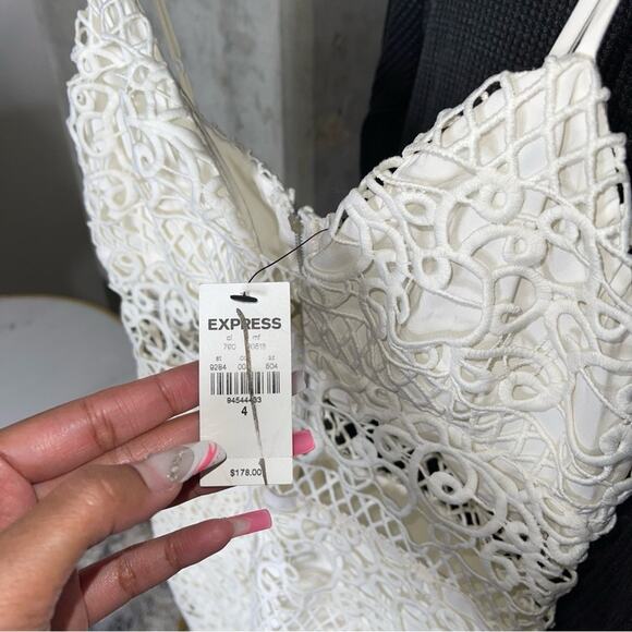 Express Rare Ivory Crocheted Lace Midi Dress - Picture 12 of 15